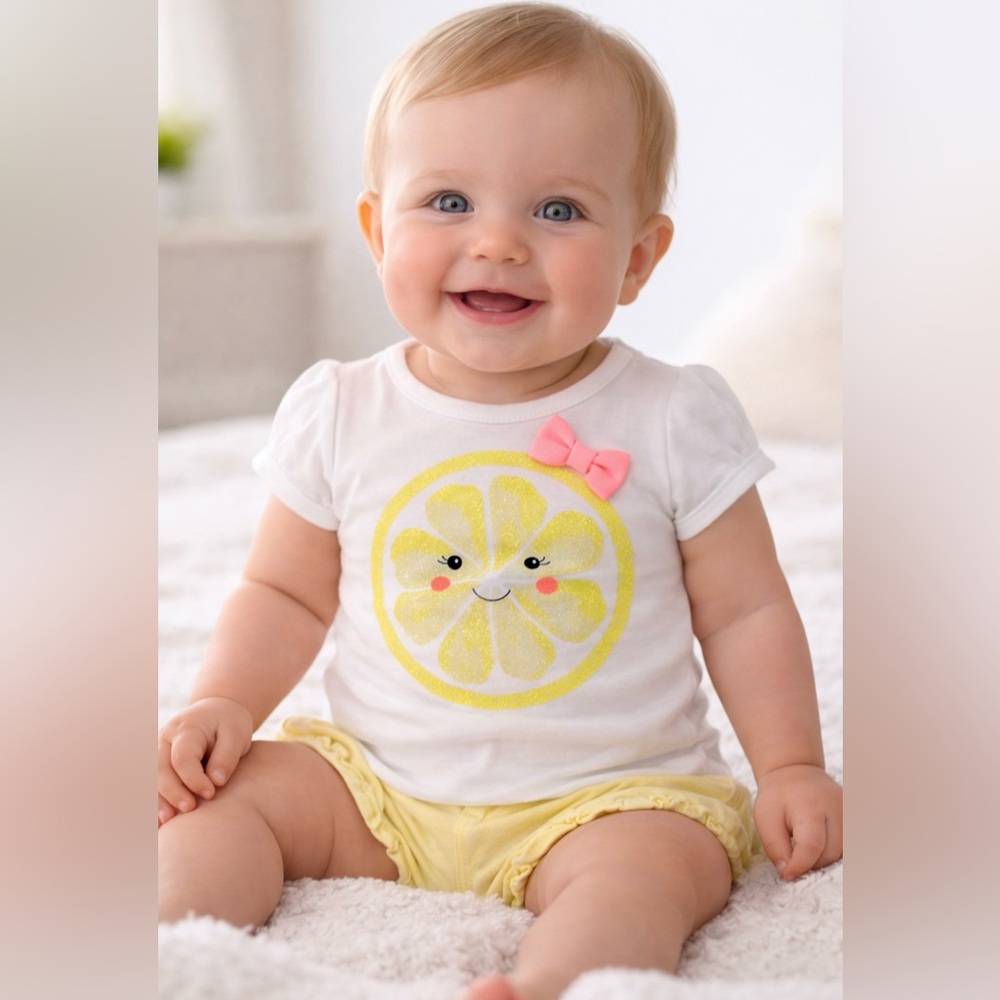 Gymboree Baby Girl White Tee with Yellow Lemon Graphic size 6-12 Months